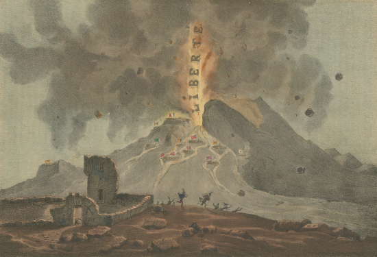 Le volcan liberté, lithographie d’Auguste Desperret, dans La Caricature, n° 135, 6 juin 1833, A.812 (2) Rés.