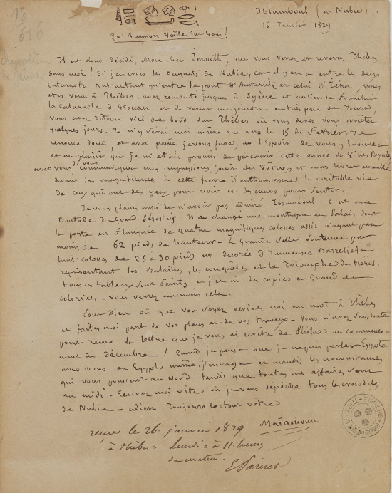 Lettre au docteur Pariset, de Jean-François Champollion, N.626 Rés.