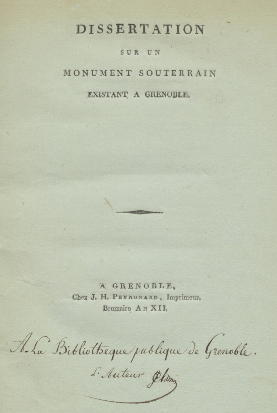 Dissertation sur un monument souterrain existant à Grenoble, V.919