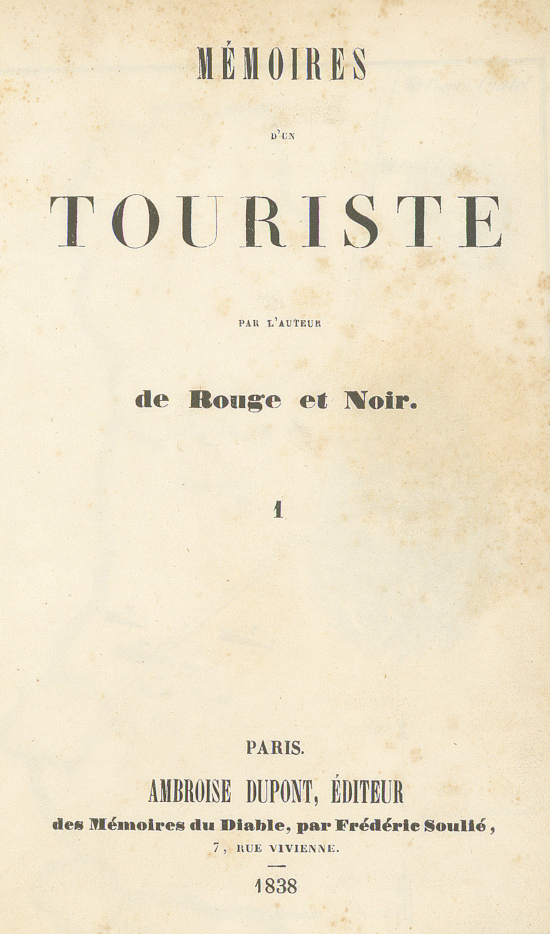 Page de titre de Mémoires d’un touriste, V.13602 Rés.