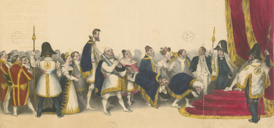 Une réception à la cour du roi Pétaud, caricature d’Honoré Daumier, dans La Caricature, 25 août 1832, A.812 (2) Rés.