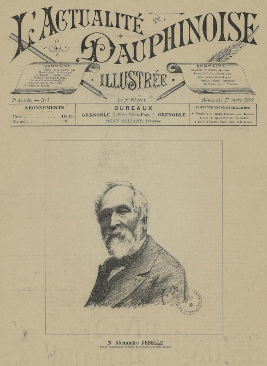 Alexandre Debelle, par Jules Bernard, extrait de L'actualité dauphinoise illustrée, 17 mars 1889, Pd.1 Debelle, Alexandre (1)