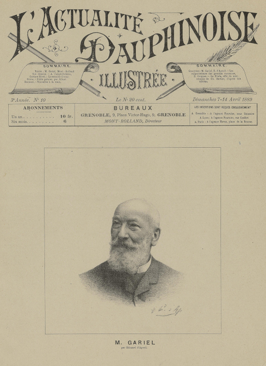 Hyacinthe Gariel, par Édouard d'Apvril, extrait de L’actualité dauphinoise illustrée, 7 avril 1889, Pd.1 Gariel, Hyacinthe (3)