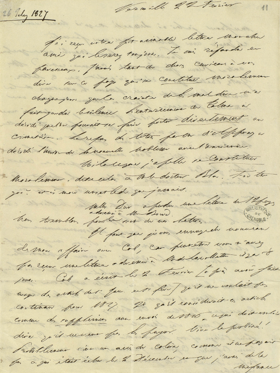 Lettre autographe signée à Sutton Sharpe, Versailles, 22 février [1827], R.8805 Rés., folio 11
