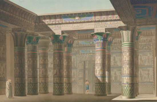 Ile de Philae en Égypte, gravé par Jean-Baptiste Lepère, extrait de Description de l'Egypte, par Edme-François Jomard, H.125