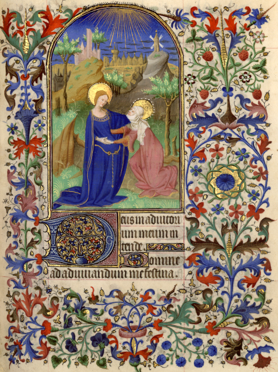 Scène de la visitation, Ms.1003 Rés., folio 64 recto