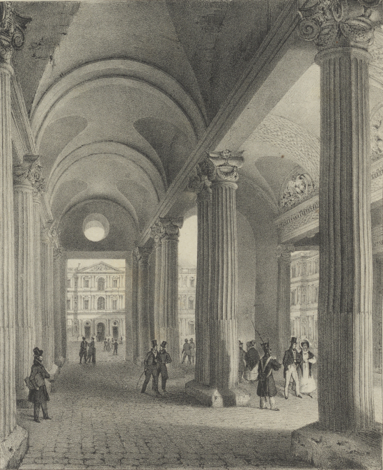Le Palais du Louvre : vue de la Cour, par Js David, Marj. Géo. 4293
