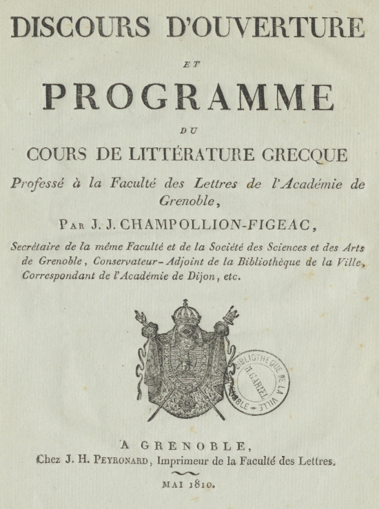 Discours d'ouverture et programme du cours de littérature grecque, par Jacques-Joseph Champollion-Figeac, O.9822