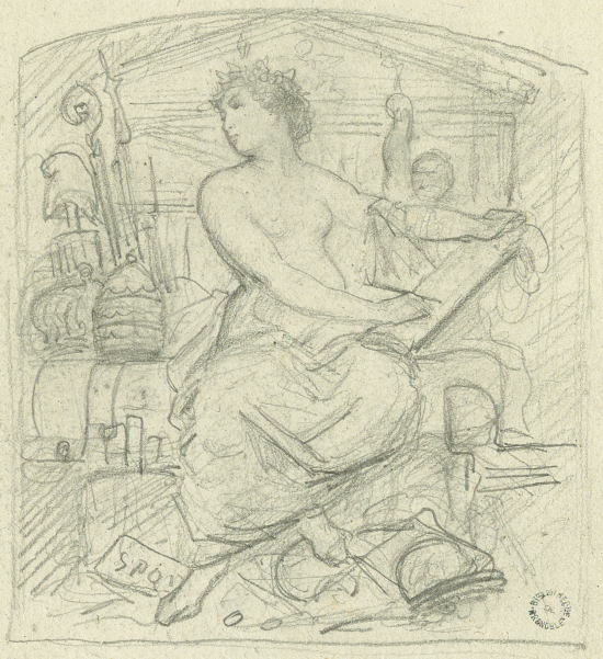 Musée-bibliothèque : étude préparatoire pour la peinture allégorique de L’Histoire, par Diodore Rahoult, R.9683 (2) (5) Rés.
