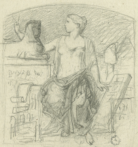 Musée-bibliothèque : étude préparatoire pour la peinture allégorique de La Philologie, dessin de Diodore Rahoult, R.9683 (2) (11) Rés.
