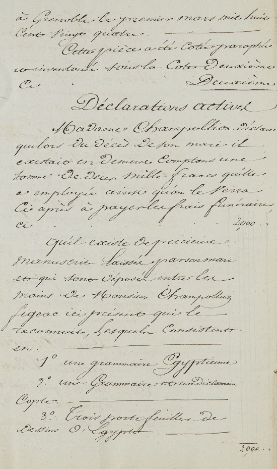 Inventaire après le décès de Champollion, par Me Castel, notaire à Paris, R.10558 Rés.