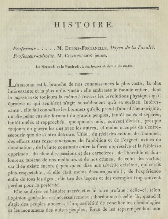 Programme des cours de la faculté des lettres de Grenoble, V.680