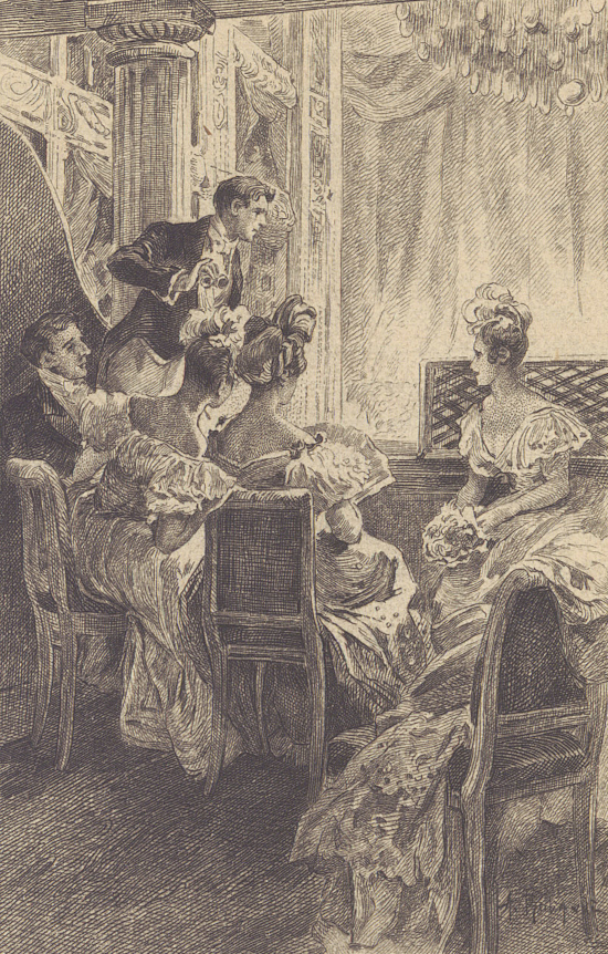Une loge aux Bouffes, composition de A. Robaudi, gravure de Pennequin, dans Stendhal, Le Rouge et le noir, Paris, A. et F. Ferroud, 1921, t. 3., V.32655 (3) Rés.