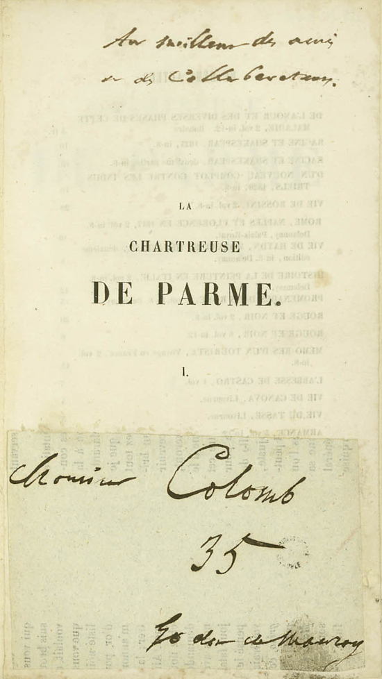La Chartreuse de Parme. A. Dupont, 1839, V.36618 Rés.